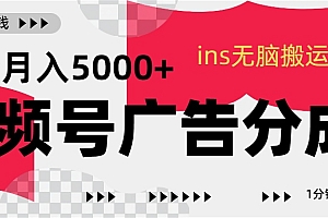 视频号广告分成,ins无脑搬运,1分钟1条原创视频,轻松月入5000+
