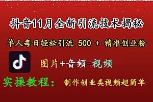 抖音11月全新引流技术,图片+视频 就能轻松制作创业类视频,单人每日轻松引流500+精准创业粉