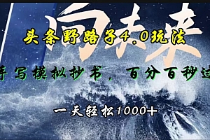 头条野路子4.0玩法,手写模拟器抄书,百分百秒过,一天轻松1000+