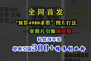 小红书“预算4980带我飞”图片打法,一张图片引爆创业粉,私信回不完,单条引流300+精准创业粉