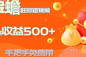 金蟾旺财短视频玩法 一条收益500+ 手把手免费带 当天可上手
