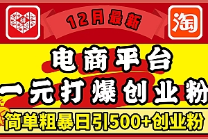 12月最新:电商平台1元打爆创业粉,简单粗暴日引500+精准创业粉,轻松月入5万+