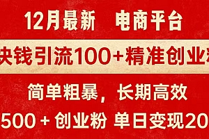 拼多多淘宝电商平台1块钱引流100个精准创业粉,简单粗暴高效长期精准,单人单日引流500+创业粉,日变现2000+