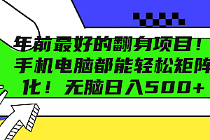 年前最好的翻身项目!手机电脑都能轻松矩阵化!无脑日入500+