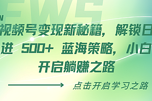 视频号变现新秘籍,解锁日进 500+ 蓝海策略,小白开启躺赚之路