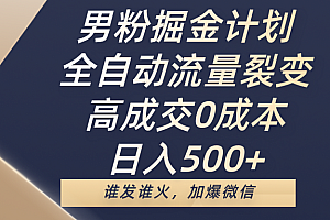 男粉掘金计划,全自动流量裂变,高成交0成本,日入500+,谁发谁火,加爆微信