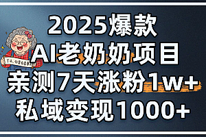 2025爆款 AI 老奶奶项目:亲测 7 天涨粉 1W+,私域变现 1000+