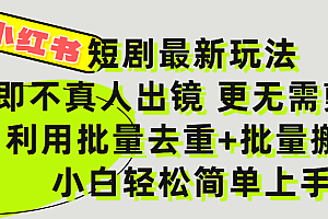 小红书短剧最新玩法,轻松日入3000+,既不真人出镜,更不用剪辑,全程搬运,傻瓜式操作,私域零成本批量操作