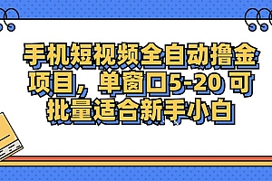 手机短视频全自动撸金项目,单窗口5-20可批量适合新手小白