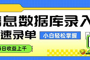 信息数据库录入,秒速录单,小白轻松掌握,每日收益上千