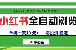 小红书全自动浏览项目, 零投资,全程手机去跑,单账号一天10元+,可无限矩阵去做