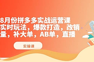 8月份拼多多实战运营课,实时玩法,爆款打造,改销量,补大单,AB单,直播