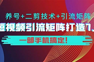 短视频引流矩阵打造7.0,养号+二剪技术+引流矩阵 一部手机搞定