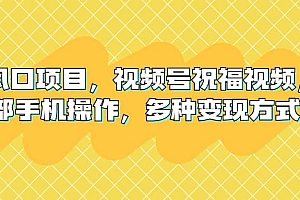 新风口项目,视频号祝福视频,一部手机操作,多种变现方式