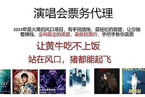 演唱会全网最低票务代理,小白一分钟上手,手把手教你卖票,日入2000+…