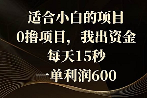适合小白的项目,0撸项目,我出资金,每天15秒,一单利润600