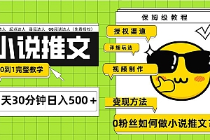 Ai小说推文每天20分钟日入500+授权渠道 引流变现 从0到1完整教学(7节课)