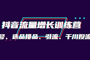 月销1.6亿实操团队·抖音流量增长训练营:起号、选品排品、引流 千川投流等