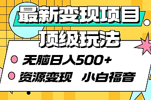 最新变现项目顶级玩法 无脑日入500+ 资源变现 小白福音