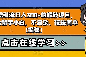 无需引流日入300+的搬砖项目,适合新手小白,不复杂、玩法简单【揭秘】