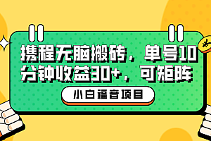小白新手福音:携程无脑搬砖项目,单号操作10分钟收益30+,可矩阵可放大