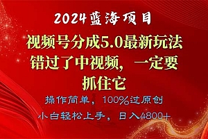 2024蓝海项目,视频号分成计划5.0最新玩法,错过了中视频,一定要抓住…