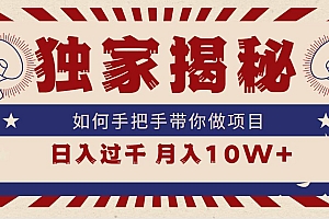 独家揭秘,如何手把手带你做项目,日入上千,月入10W+