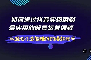 如何通过抖音实现盈利,最实用的账号运营课程 从0到1打造能赚钱的爆款账号