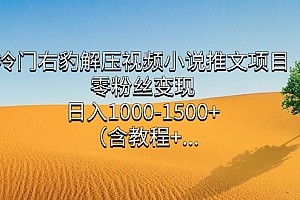 冷门右豹解压视频小说推文项目,零粉丝变现,日入1000-1500+(含教程)