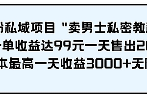 男粉私域项目 卖男士私密教程 每一单收益达99元一天售出20单