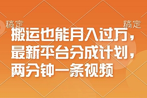 搬运也能月入过万,最新平台分成计划,一万播放一百米,一分钟一个作品