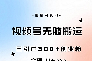 视频号无脑搬运日引300+创业粉,变现1W+可批量复制