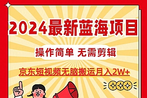 2024最新蓝海项目,无需剪辑,京东图文短视频无脑搬运月入2W+