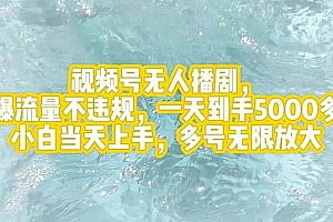视频号无人播剧,拉爆流量不违规,一天到手5000多,小白当天上手,多号…