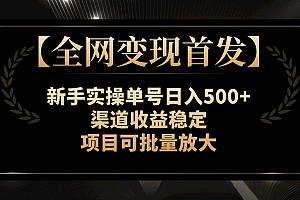 【全网变现首发】新手实操单号日入500+,渠道收益稳定,项目可批量放大