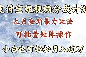 九月最新暴力玩法,支付宝短视频分成计划,轻松月入过万