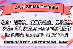 海外知名游戏打金无脑搬砖单机收益200-300+  即做!即赚!当天见收益!