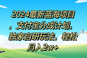 2024最新蓝海项目,支付宝分成计划,独家自研玩法,轻松月入2w+