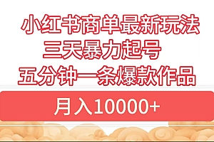 小红书商单最新玩法 3天暴力起号 5分钟一条爆款作品 月入10000+